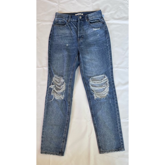 PacSun Eco Medium Blue Distressed Ultra High Waisted Slim Fit Jeans Denim New - Picture 4 of 6